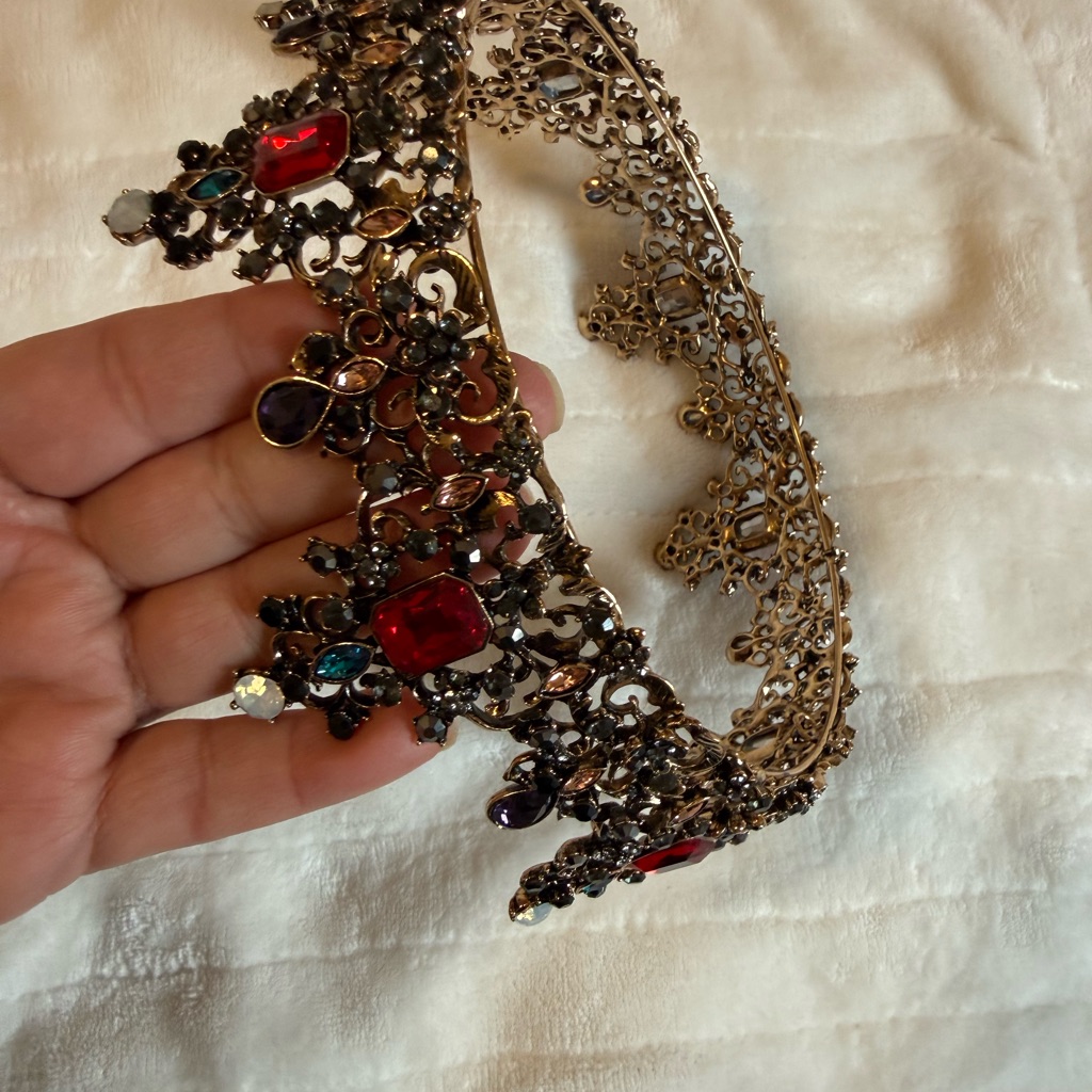 Ornate Gold Tiara With Multicolored Gems Ornate Gold Tiara With Multicolored Gems